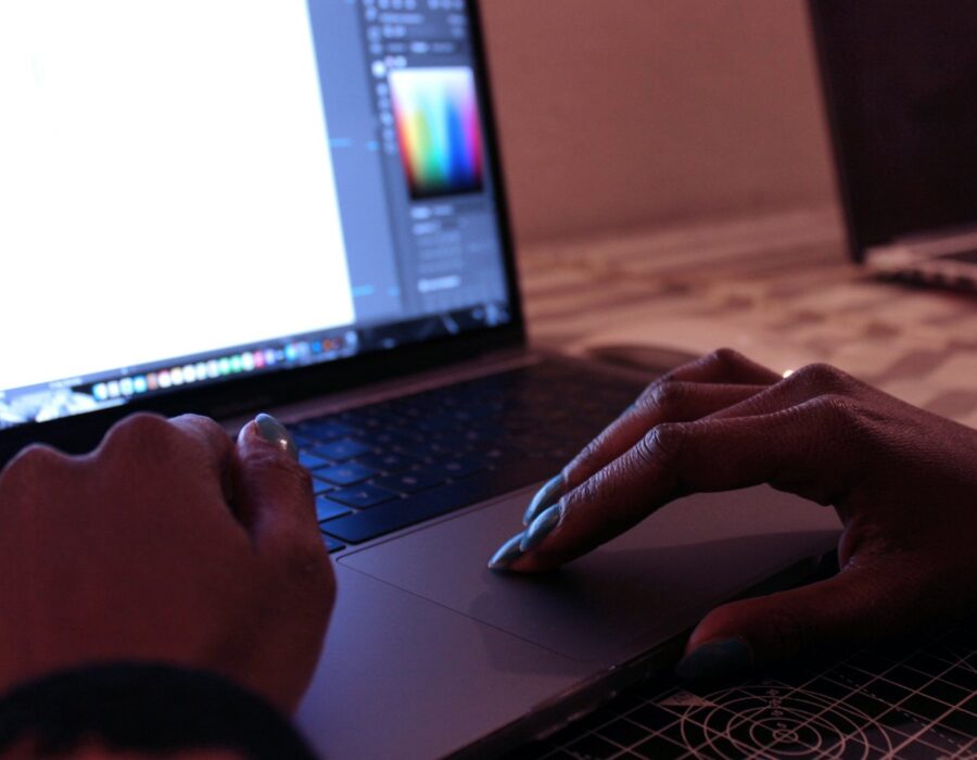 Designer's hands working on brand design