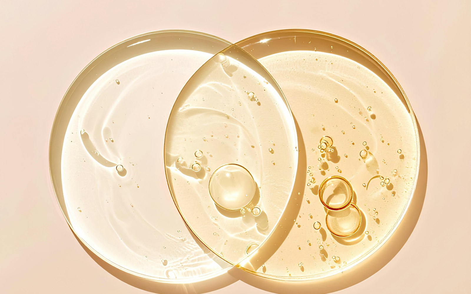 Skincare gel, cream and oil textures on a beige background