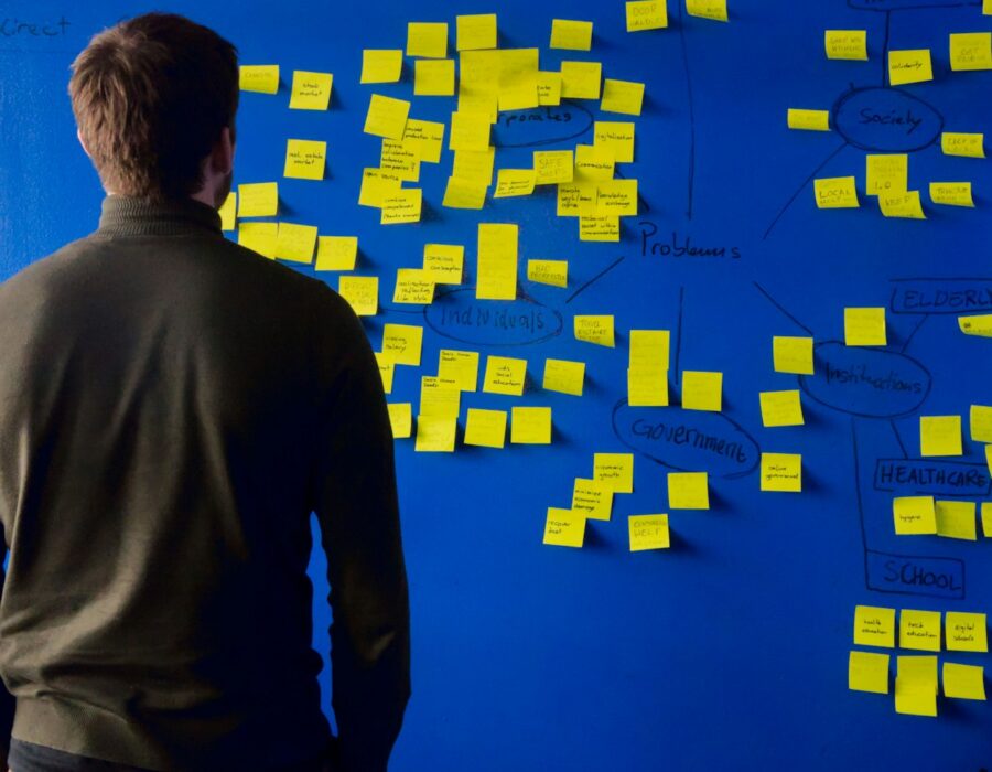 Brainstorming ideas with post-it notes